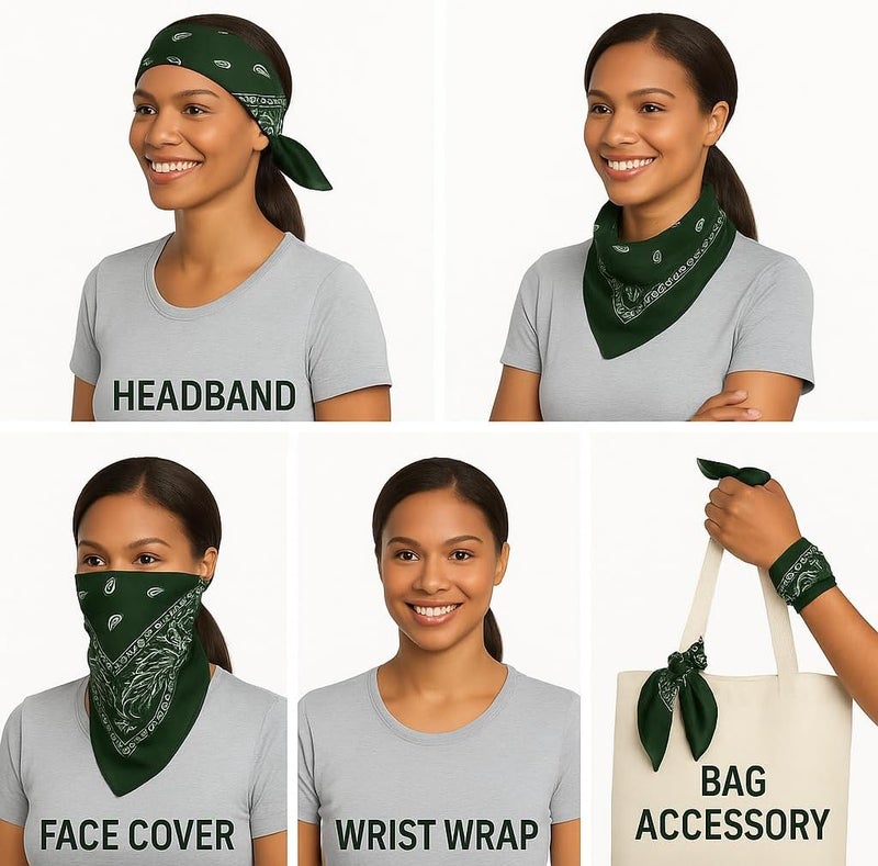 SUNRIBE 3 Pack Paisley Bandanas – 100% Cotton Square 21x21 Head Wrap, Headband, Face Cover, Neck Scarf for Men & Women - Image 4